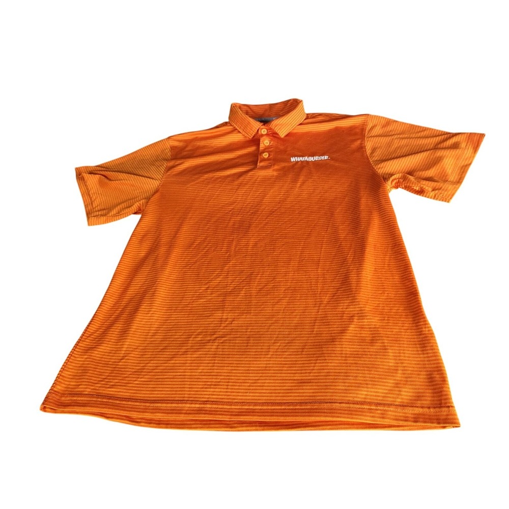 Whataburger Polo Shirt Mens M Orange White Striped Uniform Employee Workwear Fry